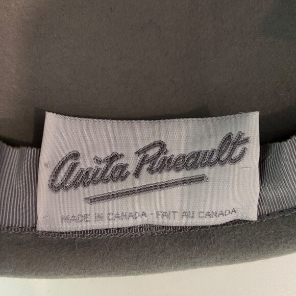 Vintage Anita Pineault Gray Felt Hat With Satin Bow Netting & Rhinestone Accents - Picture 2 of 13